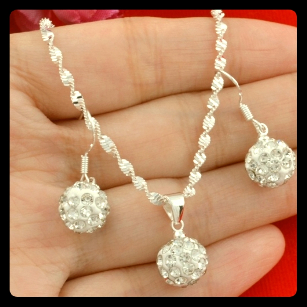 925 Sterling Silver Necklace Earrings Set